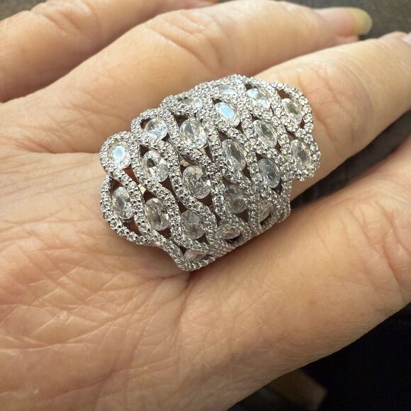 Sterling Silver Multistone Cocktail Ring vintage inspired Statement Piece size 8 - Picture 7 of 7